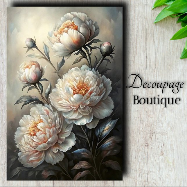 Papel De Seda Decoupage de Flor de Peonía de Marfil (Peony Luminance Decoupage Tissue Paper)