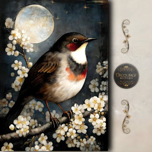 Papel De Seda Decoupage de Flor de Petirrojo a la Luz de la Luna