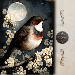 Papel De Seda Decoupage de Flor de Robin bajo la Luz de la Luna