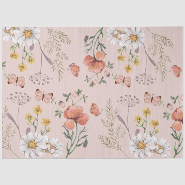 Papel De Seda Decoupage de Flor Silvestre Rosa Melocotón Rubor (Anverso)