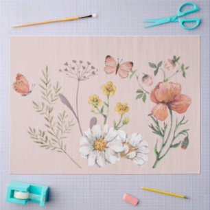 Papel De Seda Decoupage de Flor Silvestre Rosa Melocotón Rubor