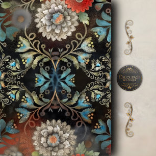 Papel De Seda Decoupage de flores azules vintage