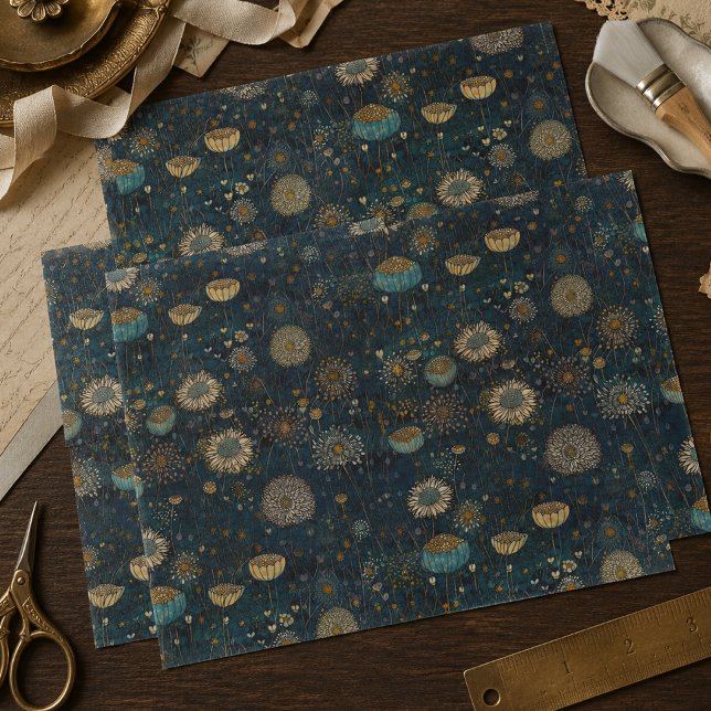Papel de seda decoupage de flores azules y doradas (Subido por el creador)
