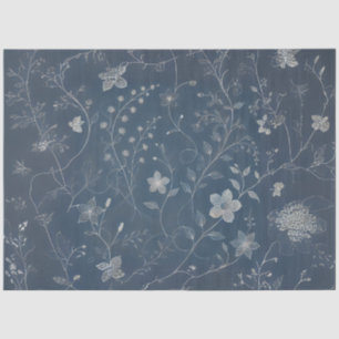 Papel De Seda Decoupage de Flores Minúsculas de Mezclilla y Blan