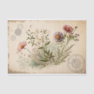 Papel De Seda Decoupage de Flores Silvestres Antiguas