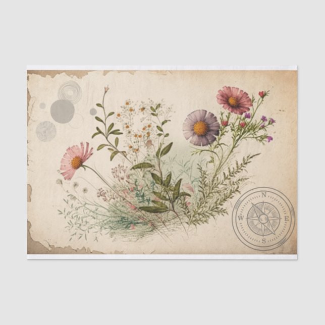 Papel De Seda Decoupage de Flores Silvestres Antiguas (Anverso)