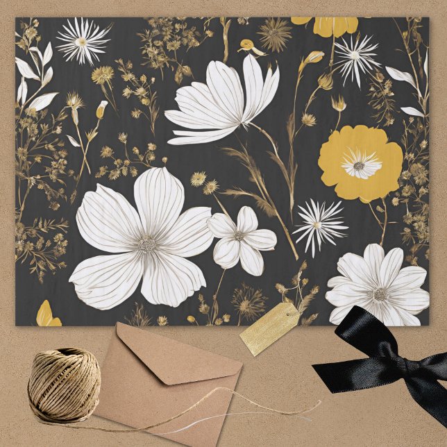 Papel De Seda Decoupage de flores silvestres boho de oro negro (Subido por el creador)