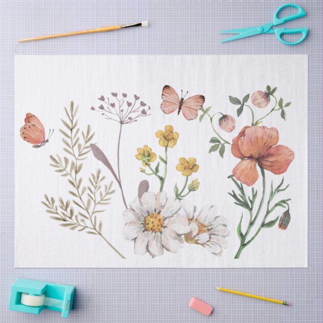 Papel De Seda Decoupage de flores silvestres elegantes (Artesanía)