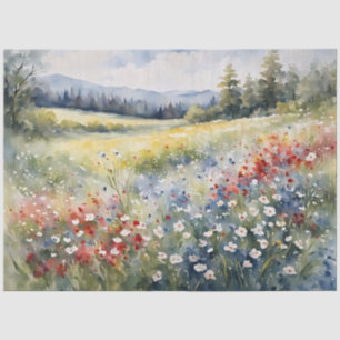 Papel De Seda Decoupage de flores silvestres rojas, blancas y az