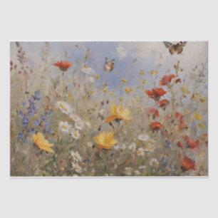 Papel De Seda Decoupage de Flores Silvestres y Mariposas