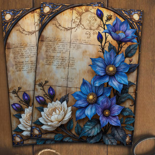 Papel De Seda Decoupage de Flores Vidrio Pintado Ornamentado Vin