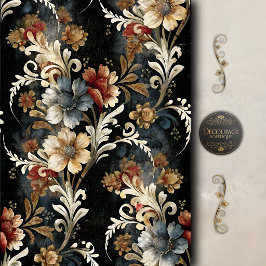 Papel De Seda Decoupage de flores vintage con volutas