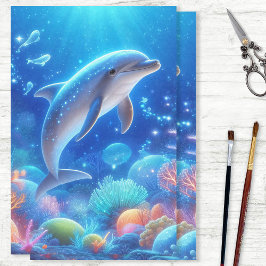 Papel De Seda Decoupage de Follaje de Delfines en Arrecife Oceán