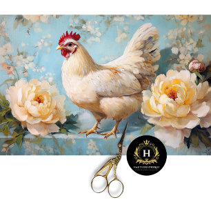 Papel De Seda Decoupage de gallina blanca de Pascua con rosas am