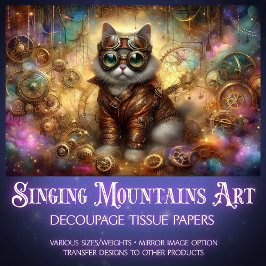 Papel De Seda Decoupage de gato de fantasía celeste steampunk có