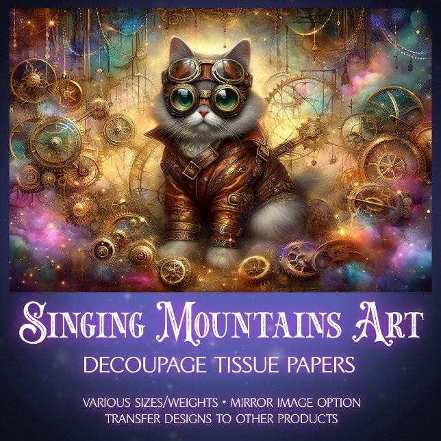 Papel De Seda Decoupage de gato de fantasía celeste steampunk có (Subido por el creador)
