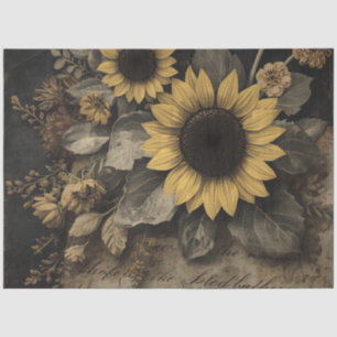 Papel De Seda Decoupage de girasol oscuro rústico vintage