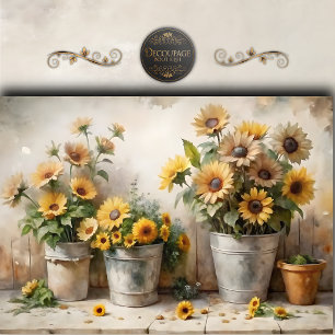Papel De Seda Decoupage de girasoles en cubeta de acuarela