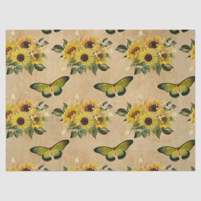 Papel De Seda Decoupage de girasoles y mariposas (Anverso)