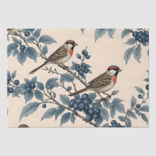 Papel De Seda Decoupage de gorriones y arándanos antiguos