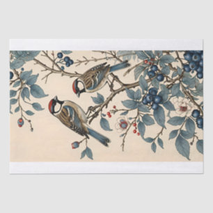 Papel De Seda Decoupage de gorriones y arándanos antiguos