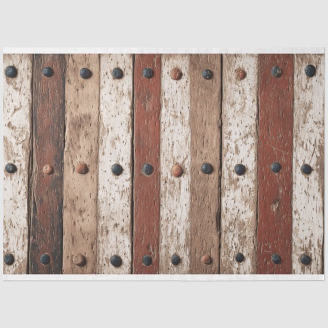 Papel De Seda Decoupage de grano de madera con clavos marrones (Anverso)