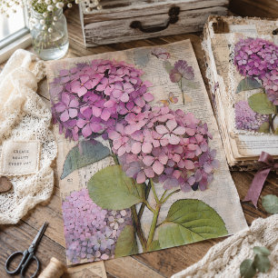 Papel De Seda Decoupage de guión de efímera hortensia rosa antig