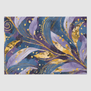 Papel De Seda Decoupage de Hojas Abstractas de Oro, Púrpura y Az