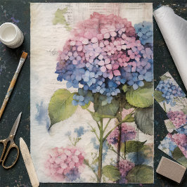 Papel De Seda Decoupage de Hortensia Azul Rosa Acuarela Vintage