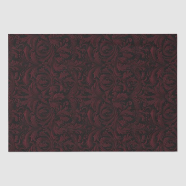 Papel De Seda Decoupage de Jacquard Swirls - Negro rojo oscuro (Anverso)