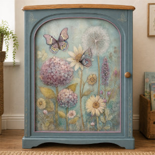 Papel De Seda Decoupage de jardín de hortensias y mariposas vint