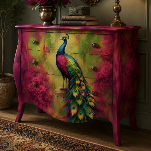 Papel De Seda Decoupage de jardín de pavo real de tono joya