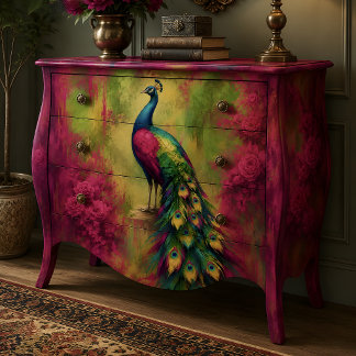 Papel De Seda Decoupage de jardín de pavo real de tono joya