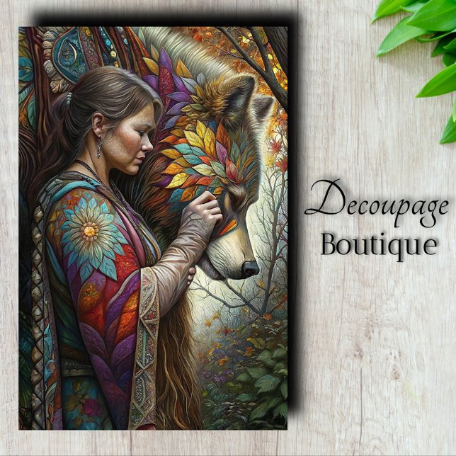 Papel De Seda Decoupage de la doncella lobo (Wold Maiden Decoupage Tissue Paper)