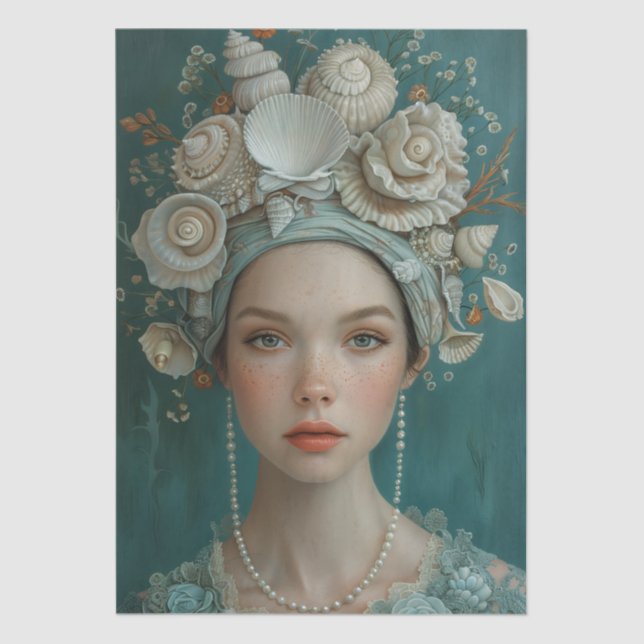 Papel De Seda Decoupage de la era victoriana Lady Floral Sea She (Anverso)