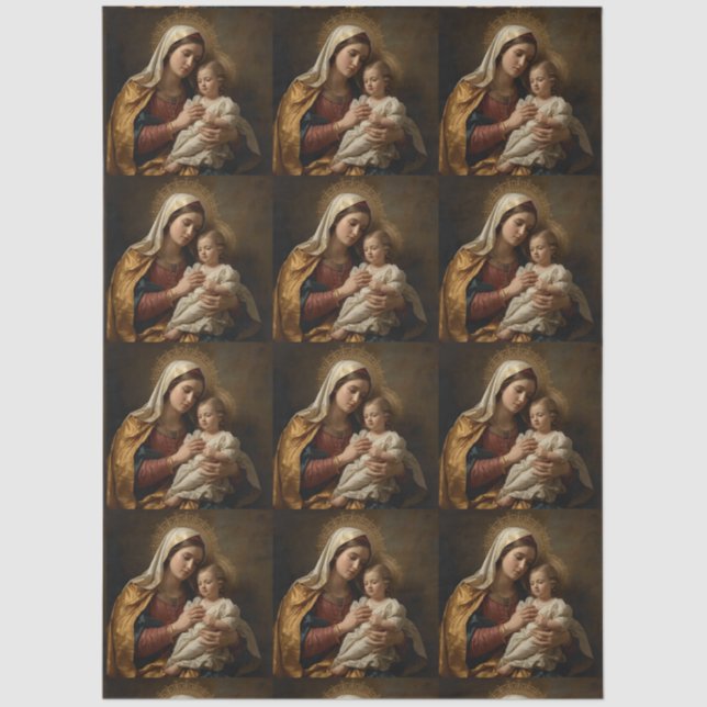 Papel de seda decoupage de la Virgen María y Jesús (Anverso)