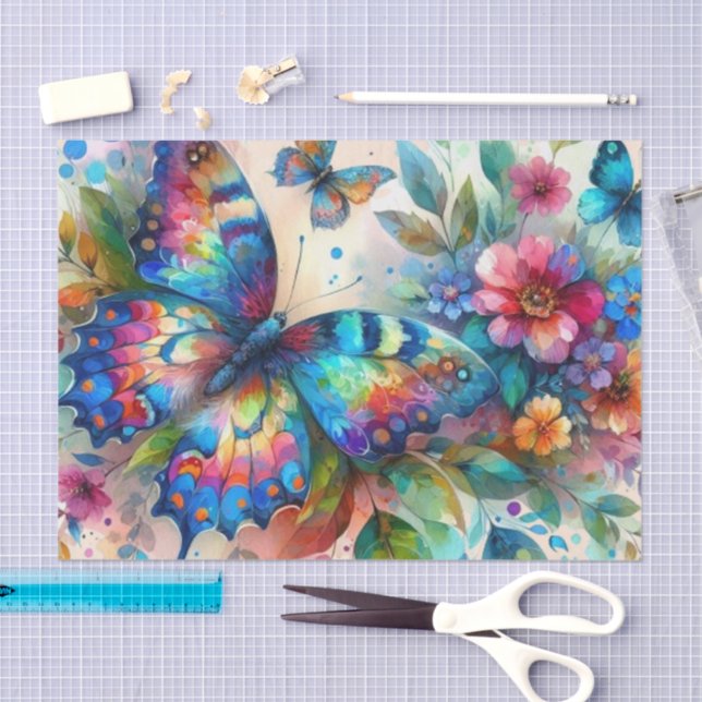 Papel De Seda Decoupage de las flores de las mariposas acuáticas (Artesanía)