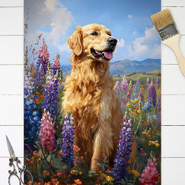 Papel De Seda Decoupage de las Flores Lupinas de Golden Retrieve