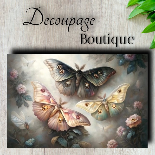 Papel De Seda Decoupage de las polillas etéreas (Ethereal Moths Decoupage Tissue Paper)