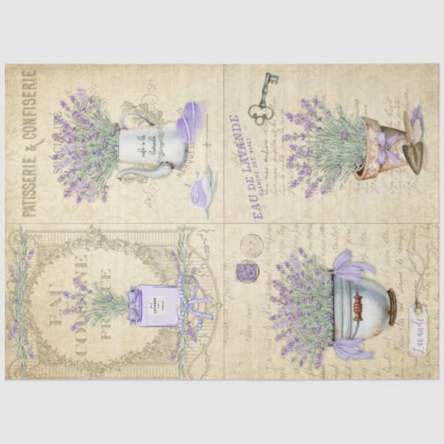 Papel De Seda Decoupage de lavanda estilo país francés (Anverso)