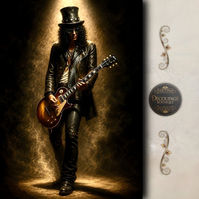 Papel De Seda Decoupage de leyenda de guitarra de rock oscuro (Dark Rock Guitar Legend Decoupage Tissue Paper)