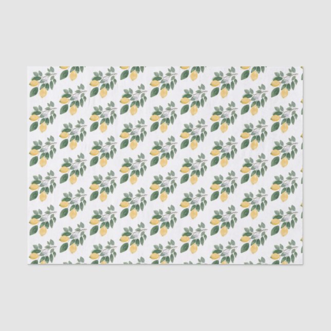 Papel De Seda Decoupage de limones y vegetación acuarela boho (Anverso)