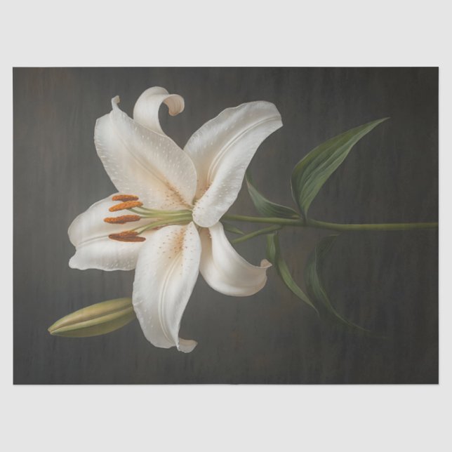 Papel De Seda Decoupage de Lirio Blanco Elegante (Anverso)