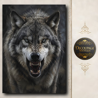 Papel De Seda Decoupage de Lobo Gris Feroz