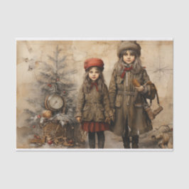 Papel De Seda Decoupage de los niños victorianos de Navidad vint