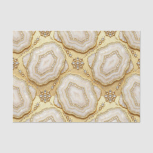 Papel De Seda Decoupage de Lujo Geoda de Ágata Blanca y Dorada
