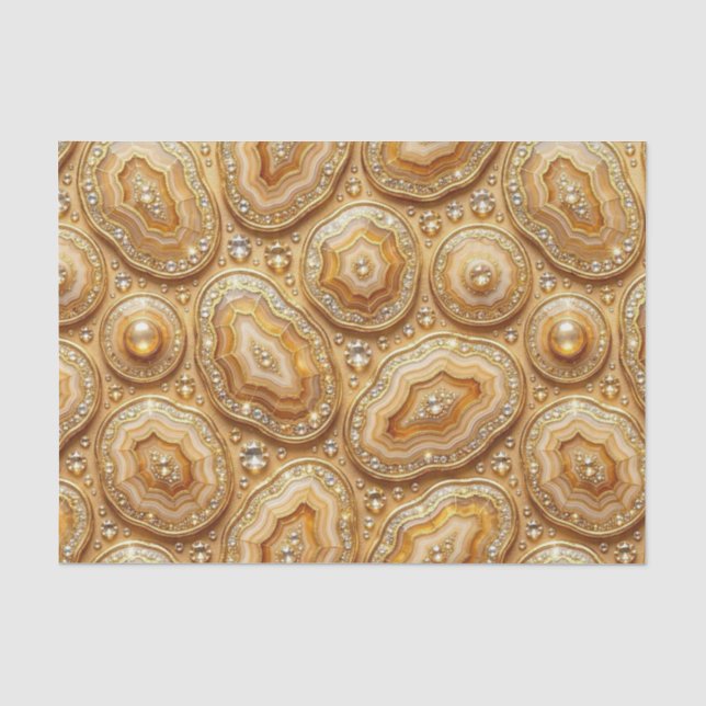 Papel De Seda Decoupage de Lujo | Geoda de Ágata Camello + Oro (Anverso)