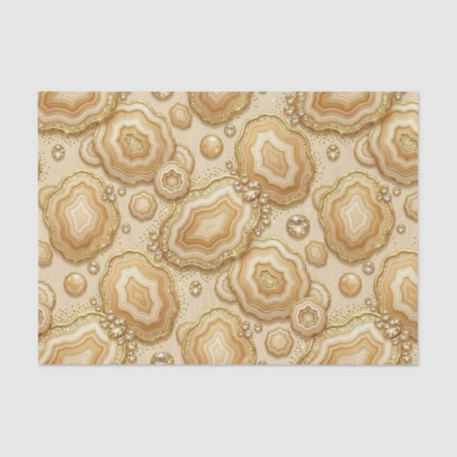 Papel De Seda Decoupage de Lujo | Geoda de Ágata Camello + Oro (Anverso)