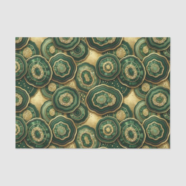 Papel De Seda Decoupage de Lujo | Geoda de Ágata Dorada y Verde  (Anverso)