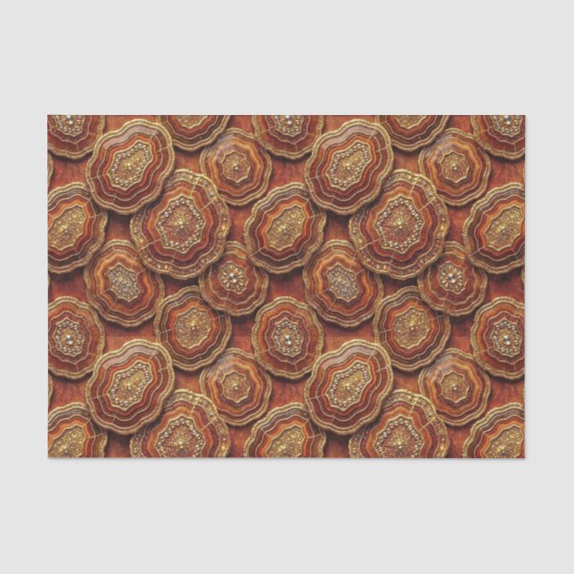 Papel De Seda Decoupage de Lujo | Geoda de Ágata Naranja Quemada (Anverso)